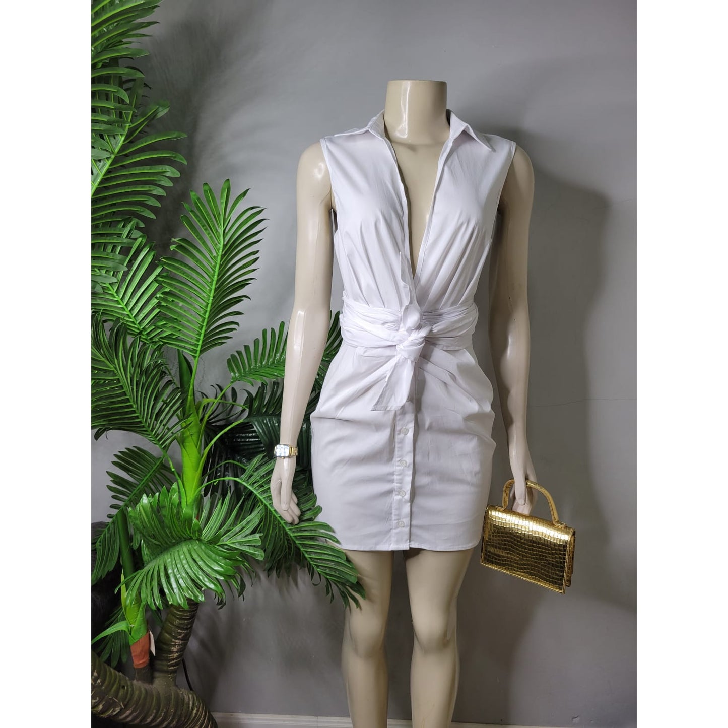Deep-V Ribbon Dress