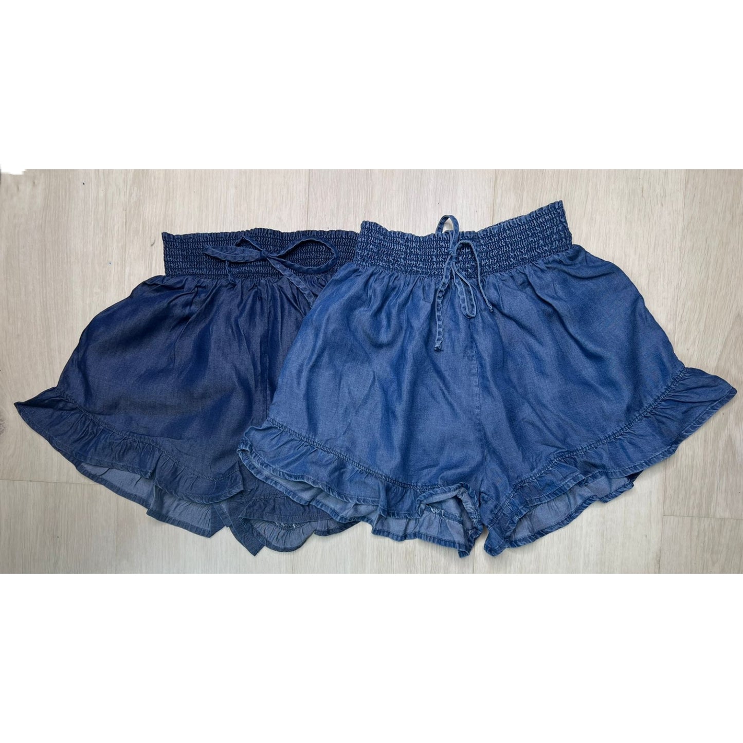 Ruffled Light Denim Shorts