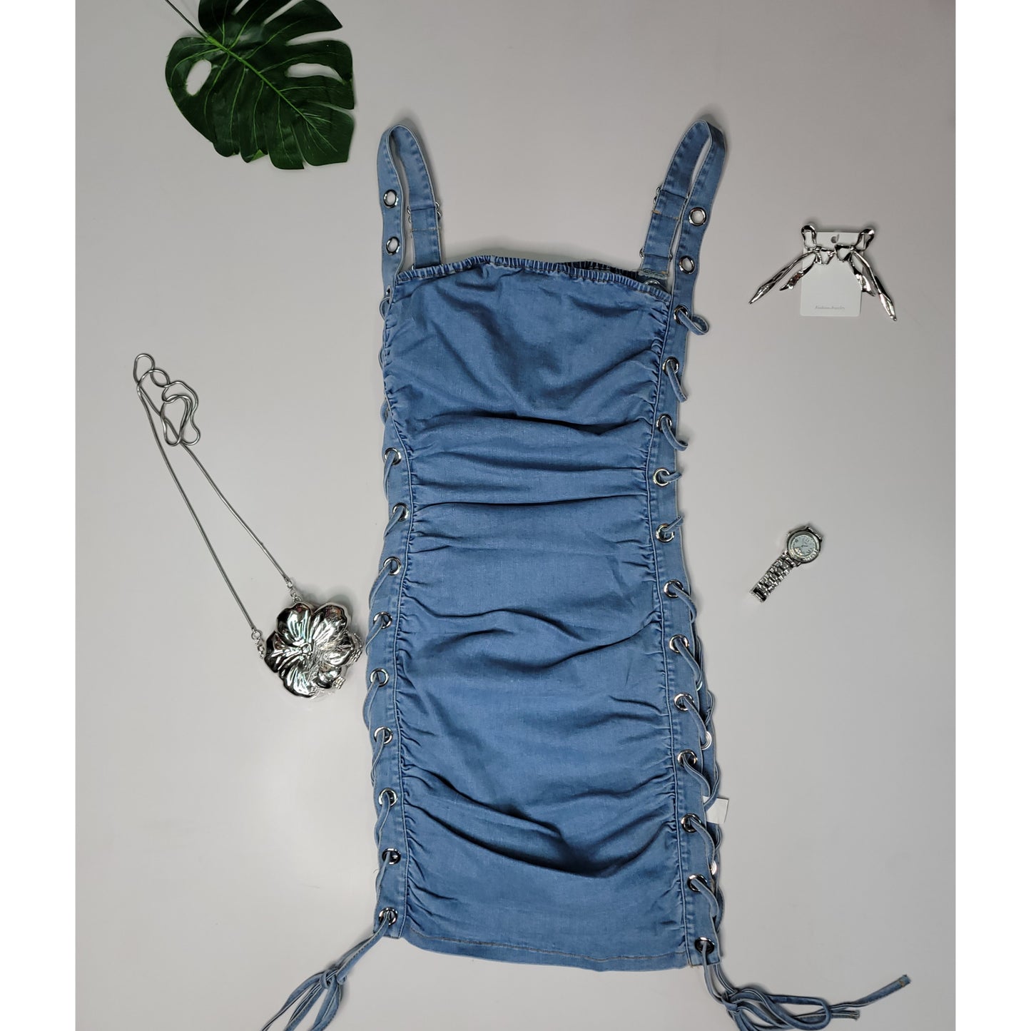 Lace Me Up Denim Dress