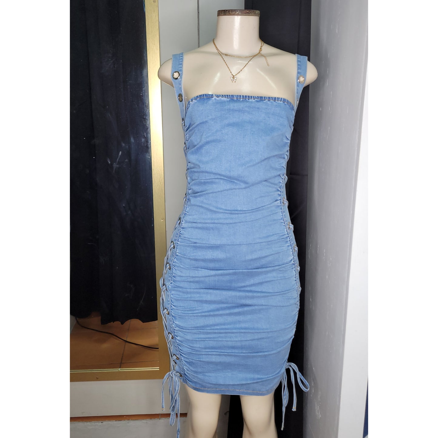 Lace Me Up Denim Dress