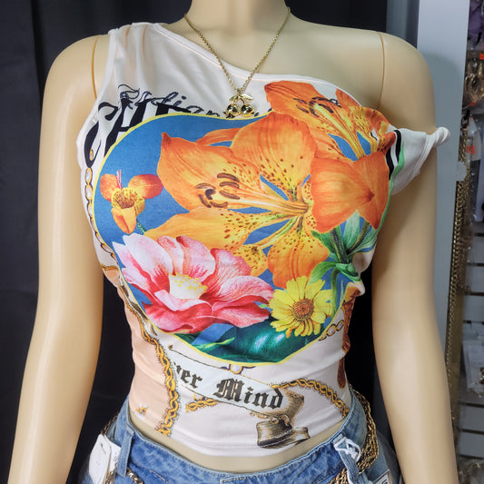 Floral Asymmetric Crop Top