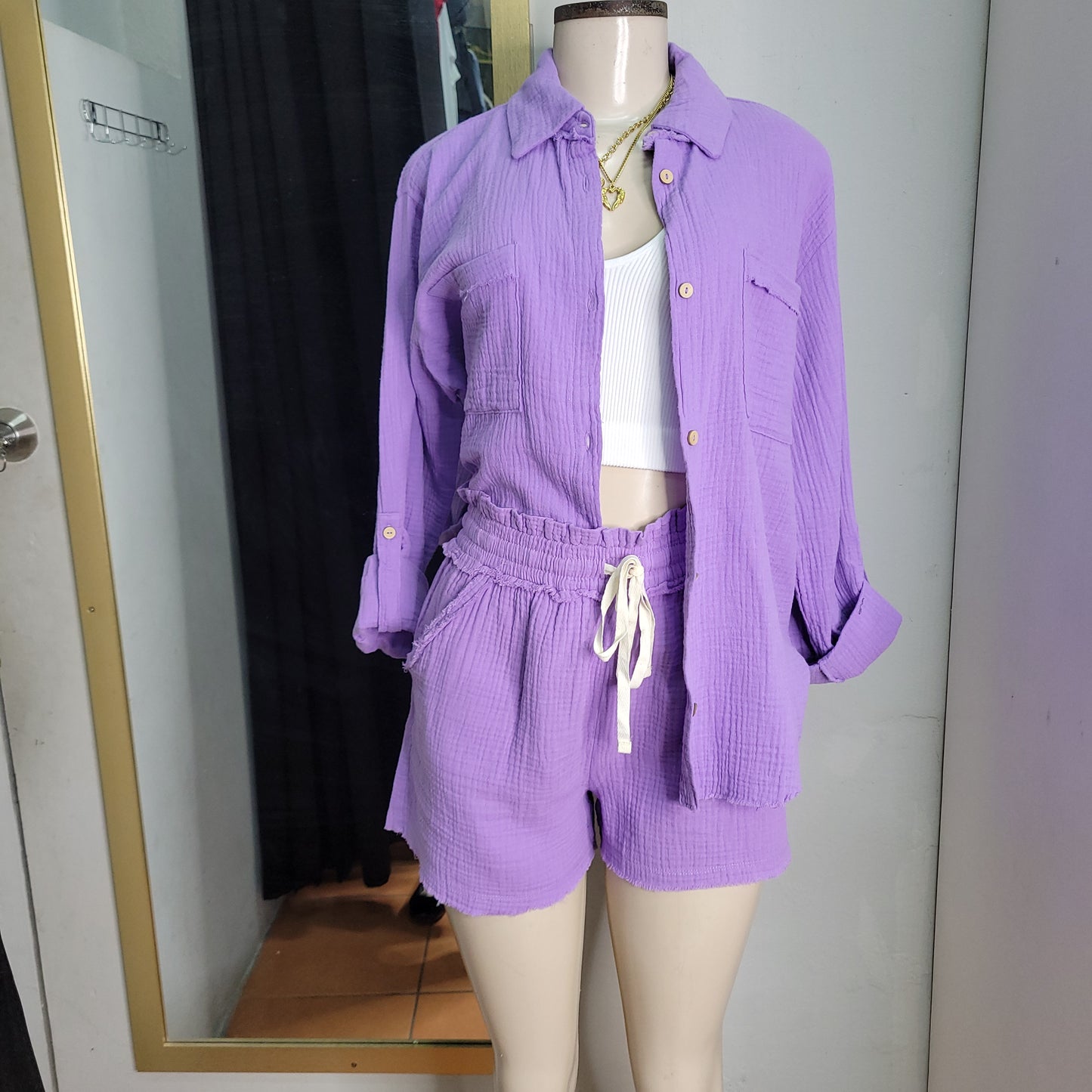 Playful Raw Edge Shirt Set